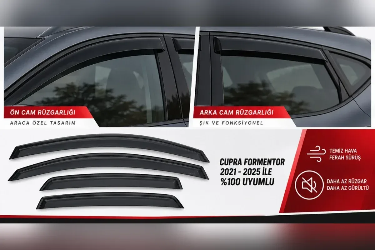 Cupra Formentor için 4 parça koyu füme cam rüzgarlığı, ön ve arka kapı camında uygulanmış görünüm