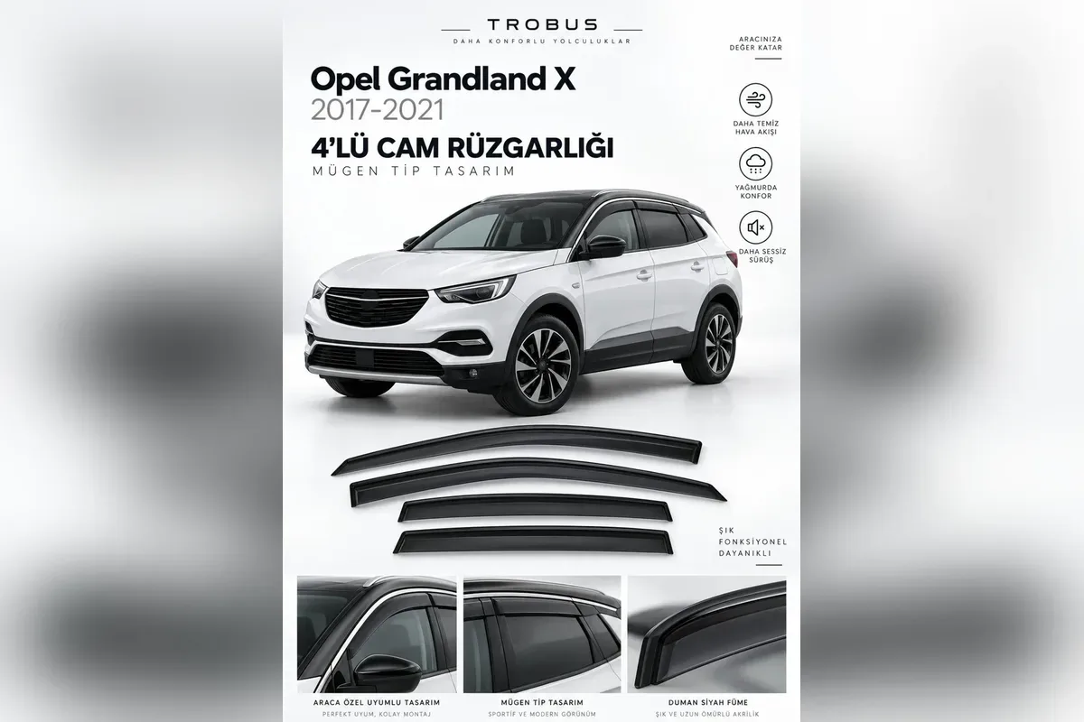 Opel Grandland X için 4 parça Mügen tip koyu cam rüzgarlığı, beyaz Grandland X ve cam detayları
