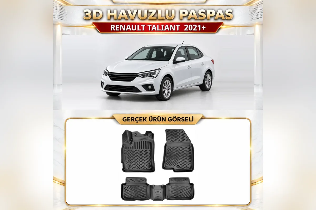Renault Taliant 2021 sonrası için siyah 3D havuzlu paspas seti ve beyaz Taliant sedan