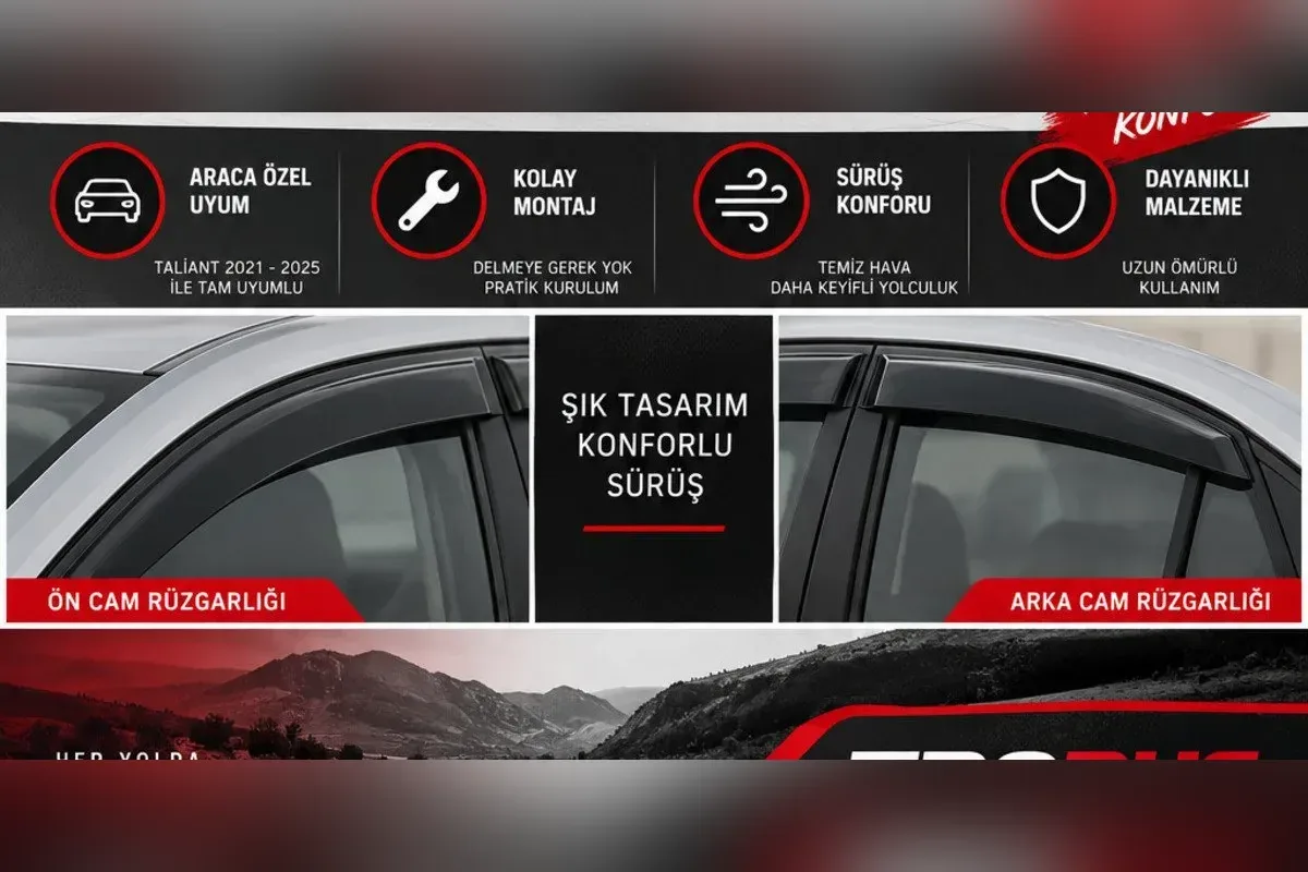 Renault Taliant ön ve arka kapı camlarında takılı koyu cam rüzgarlığı yakın çekim