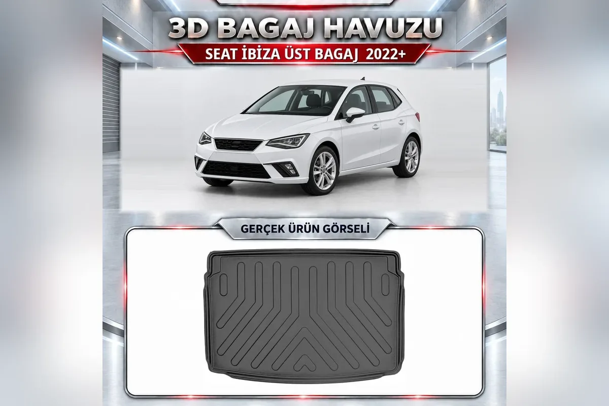 Seat Ibiza 2022 sonrası üst bagaj için siyah 3D bagaj havuzu ve beyaz Ibiza hatchback