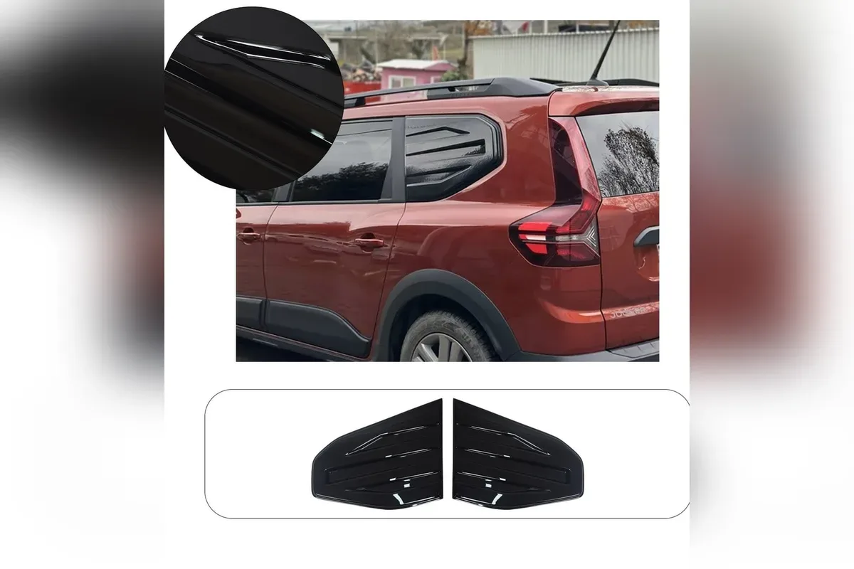 Kırmızı Dacia Jogger arka yan camında siyah ABS kelebek cam kaplaması ve iki parça ürün görseli
