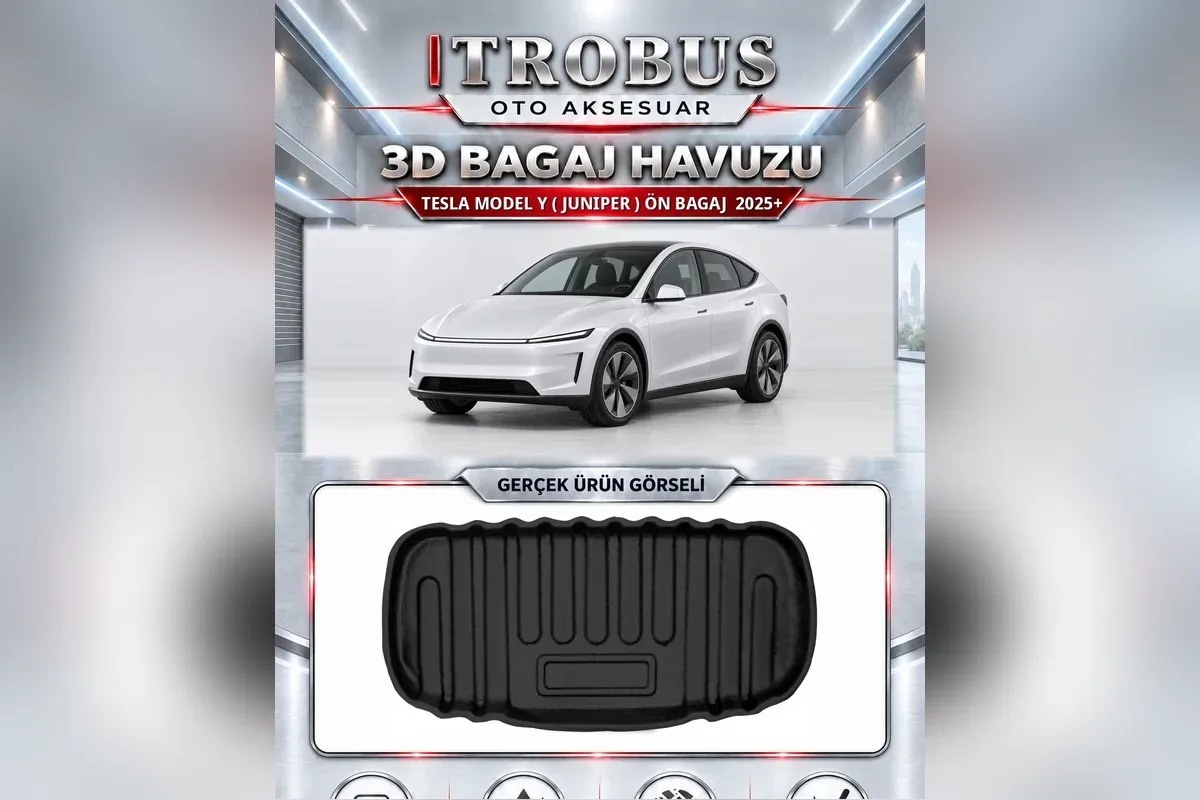 Tesla Model Y Juniper 2025 sonrası ön bagaj için siyah 3D bagaj havuzu gerçek ürün görseli