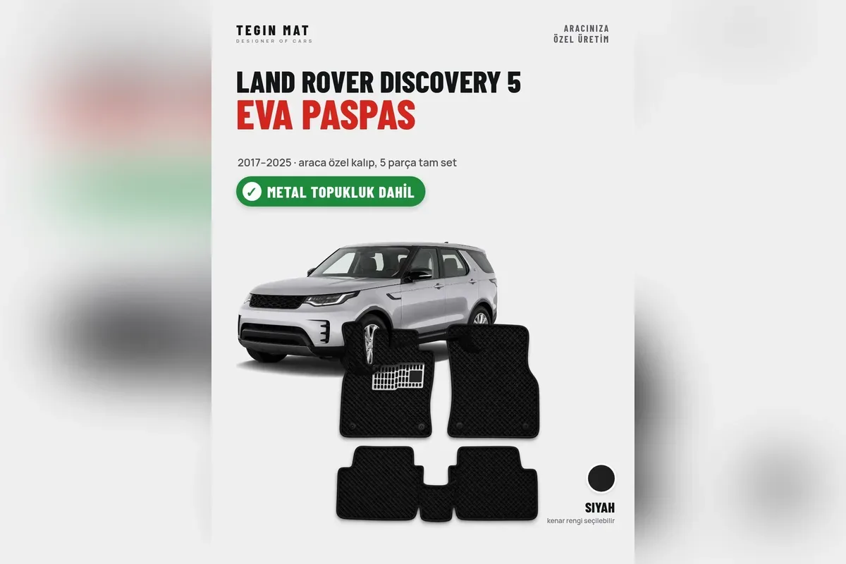 Land Rover Discovery 5 2017-2025 için siyah EVA paspas tam set, metal topukluk dahil, gri Discovery 5 görseli