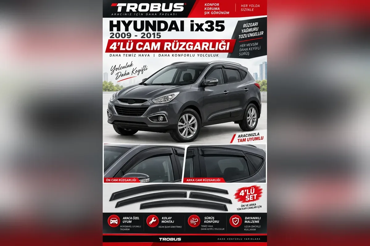 Gri Hyundai ix35 SUV ve 2009-2015 kasa için ön ve arka kapı 4 parça cam rüzgarlığı