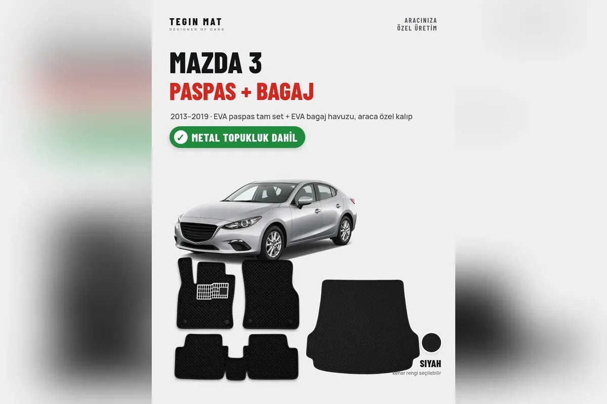 Mazda 3 2013-2019 için siyah EVA paspas tam set ve EVA bagaj havuzu seti