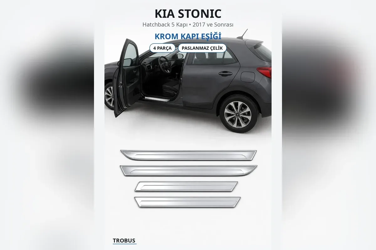 Kia Stonic 2017 sonrası için paslanmaz çelik krom kapı eşiği 4 parça