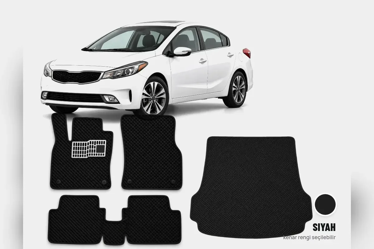 Kia Cerato 2013-2018 için EVA paspas ve EVA bagaj havuzu seti siyah