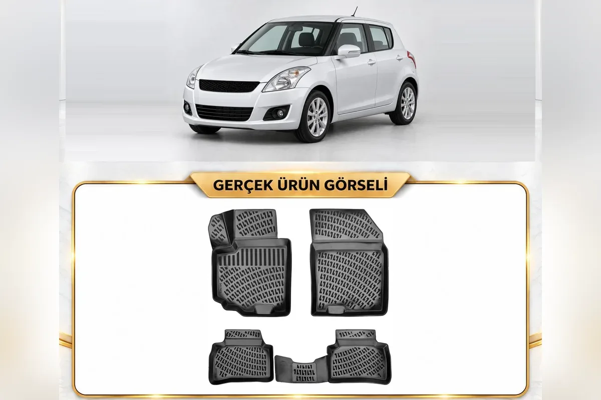 Suzuki Swift 2010-2017 için 3D havuzlu paspas siyah 4 parça görünüm