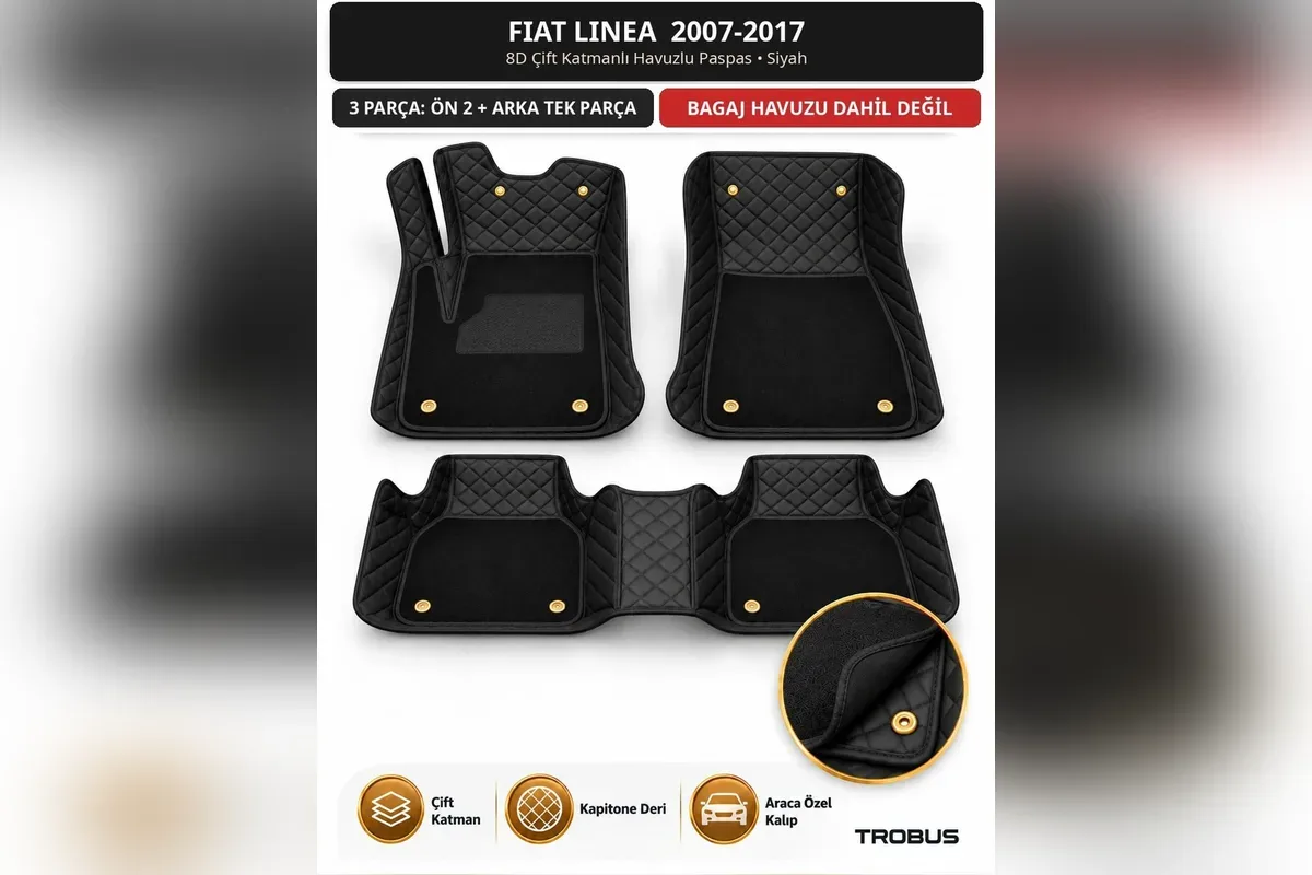Fiat Linea 2007-2017 8D çift katmanlı kapitone havuzlu paspas siyah 3 parça