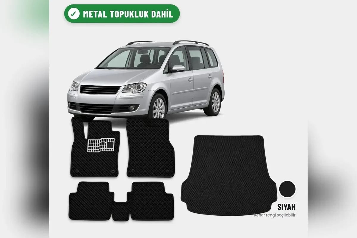 Volkswagen Touran 2003-2010 için EVA paspas ve EVA bagaj havuzu seti siyah