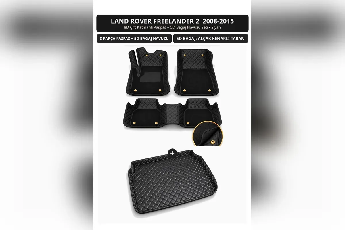Land Rover Freelander 2 için siyah 8D çift katmanlı paspas ve 5D bagaj havuzu seti