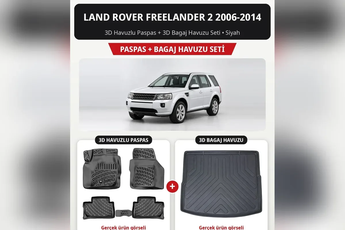 Land Rover Freelander 2 2006-2014 siyah 3D havuzlu paspas ve 3D bagaj havuzu seti
