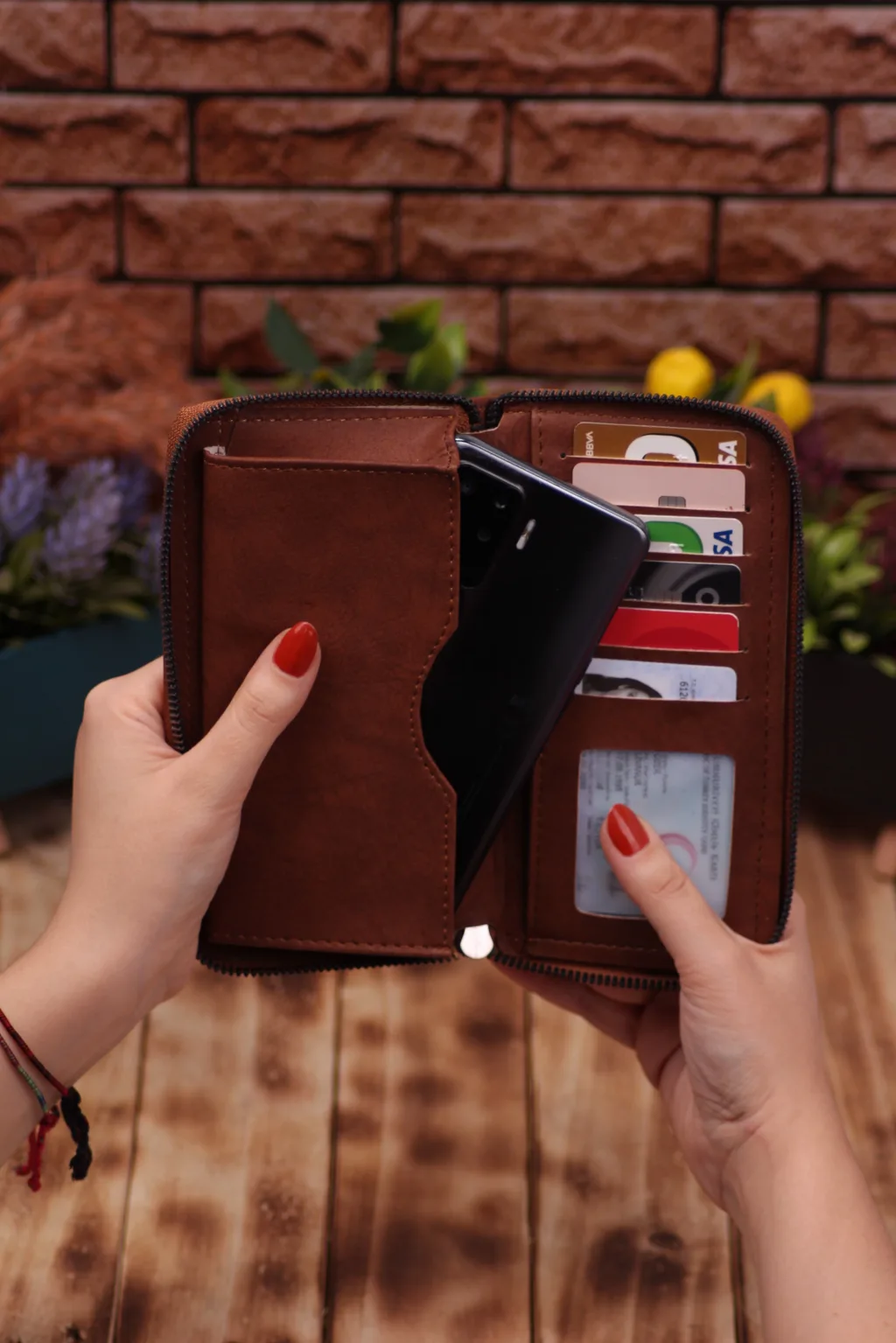 Taba Telefon Bölmeli Unisex Deri Uzun Kartlık Cüzdan Portföy