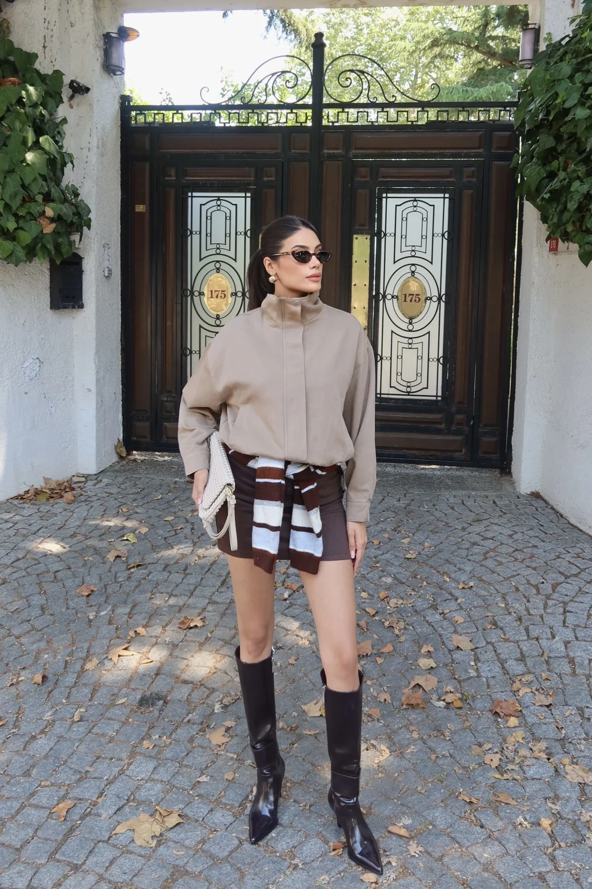 Gabardin Kumaş Fermuarlı Astarlı Ceket Bej