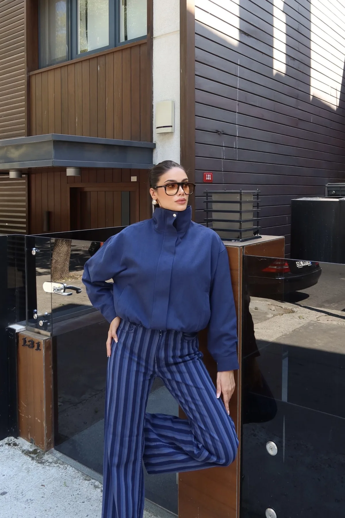 Gabardin Kumaş Fermuarlı Astarlı Ceket Lacivert