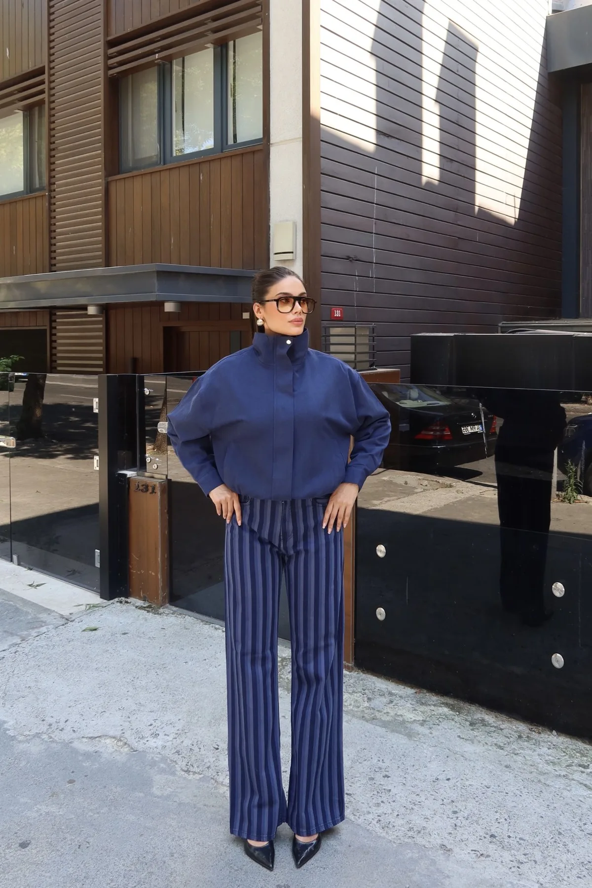 Gabardin Kumaş Fermuarlı Astarlı Ceket Lacivert